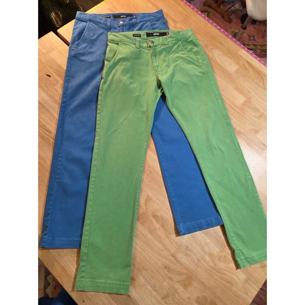Lot of 2 vintage Uzzi Colorful Jeans green blue size 31 straight leg stretch